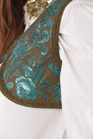 Floral Motif Lurex Short Vest
