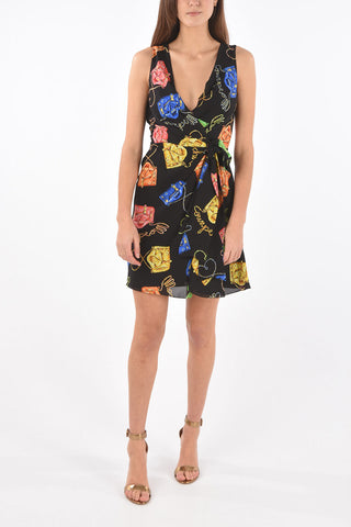 COUTURE Silk Wrap Dress with BIKER BAG Print