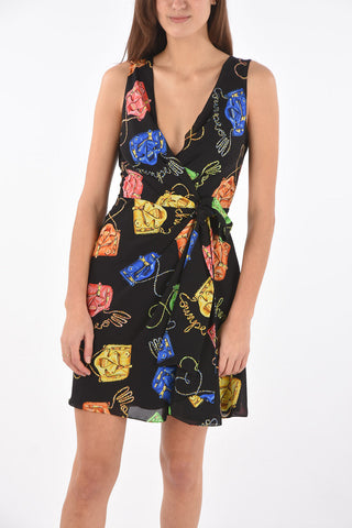 COUTURE Silk Wrap Dress with BIKER BAG Print
