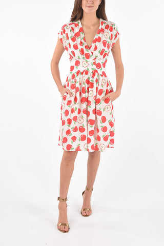 BOUTIQUE Apple Printed Cotton and Silk Pleated Dress