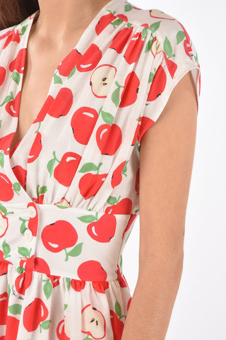 BOUTIQUE Apple Printed Cotton and Silk Pleated Dress