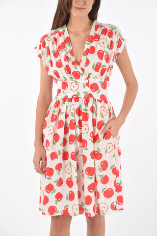 BOUTIQUE Apple Printed Cotton and Silk Pleated Dress