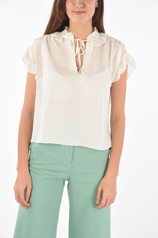 Short-sleeved Blouse with Ruffled Collar and Sleeves