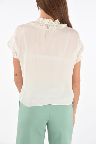 Short-sleeved Blouse with Ruffled Collar and Sleeves