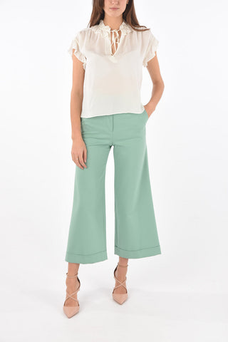 Short-sleeved Blouse with Ruffled Collar and Sleeves
