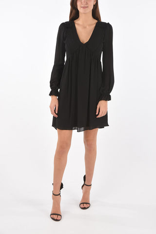 Long-sleeved Back Zipped Silk Dress