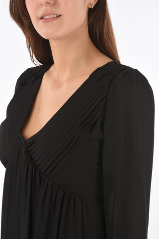 Long-sleeved Back Zipped Silk Dress