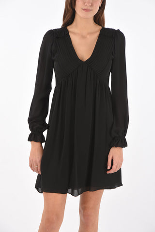 Long-sleeved Back Zipped Silk Dress