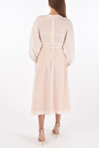 Abito in Tessuto Jacquard con Collo a V e Cintura