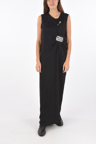 Vestito lungo senza maniche con patch e bottoni laterali