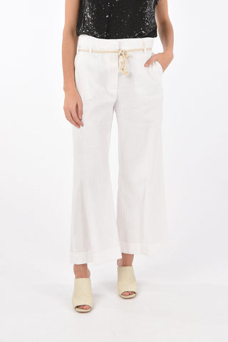 Pantaloni in lino con cinturino in corda