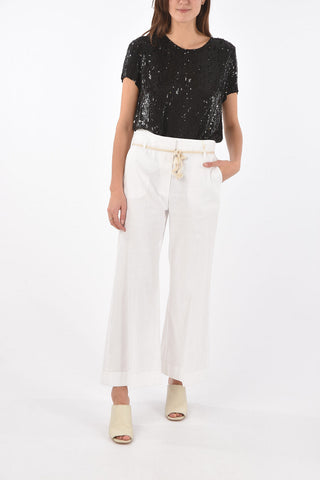 Pantaloni in lino con cinturino in corda