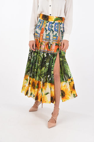 Floral Patterned Pleated Midi Skirt