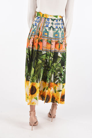 Floral Patterned Pleated Midi Skirt