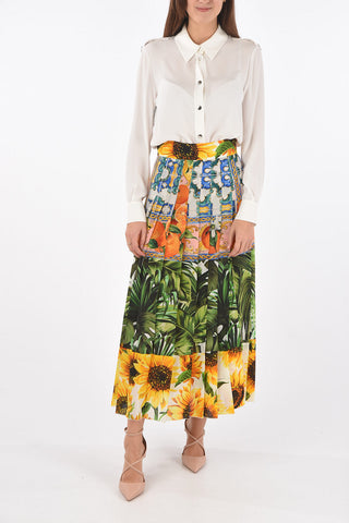 Floral Patterned Pleated Midi Skirt