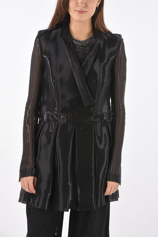 Double-breasted Organza Blazer with Pleated Detail