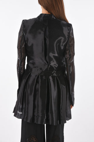 Double-breasted Organza Blazer with Pleated Detail