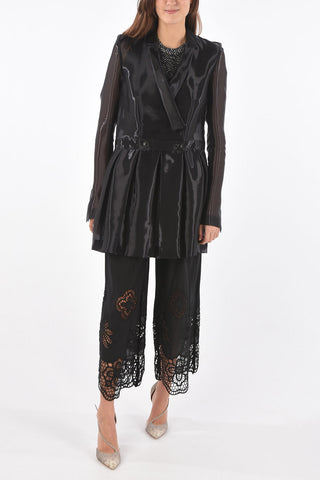 Double-breasted Organza Blazer with Pleated Detail