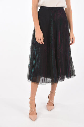 Flared Mesh and Lurex Midi Skirt