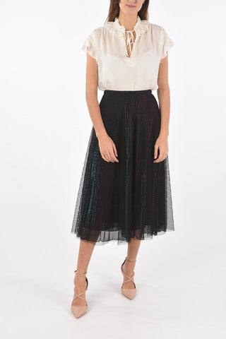 Flared Mesh and Lurex Midi Skirt