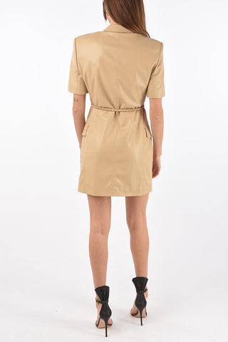 Vegan Leather Tuxedo Dress with Short sleeves