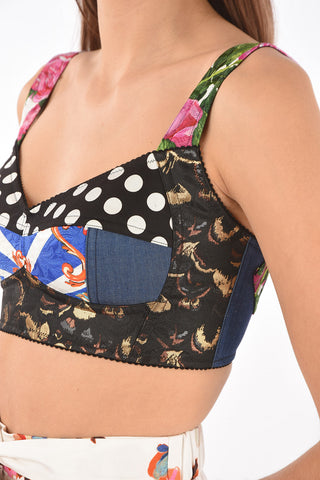 Sweetheart Neckline Patchwork Crop Top