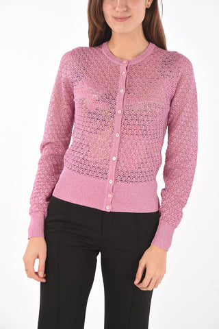 Cardigan Girocollo in Lurex con Bottoni Frontali