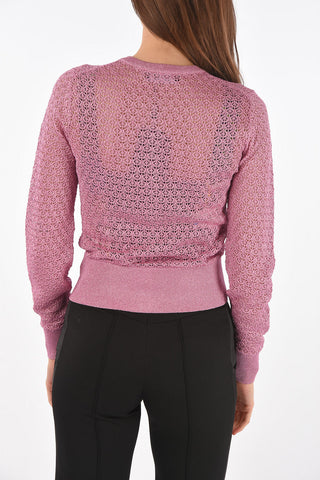 Cardigan Girocollo in Lurex con Bottoni Frontali