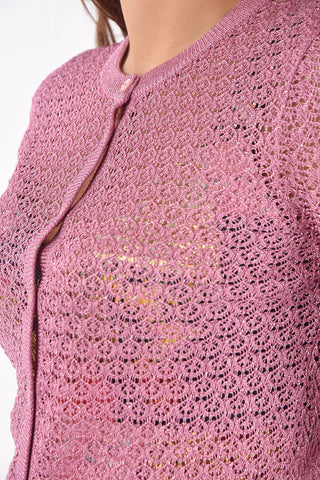 Cardigan Girocollo in Lurex con Bottoni Frontali