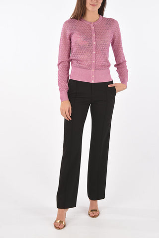 Cardigan Girocollo in Lurex con Bottoni Frontali