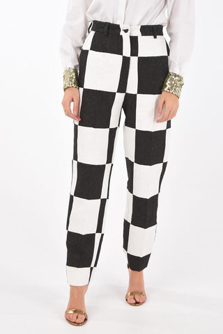 High-waisted Jacquard Checkered Pants