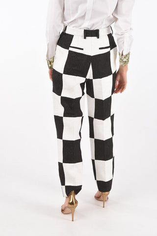 High-waisted Jacquard Checkered Pants