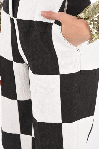 High-waisted Jacquard Checkered Pants