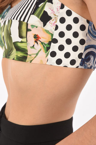 Sweetheart Neckline Patchwork Crop Top