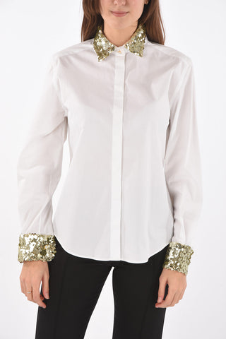 Sequined Collar and Cuff Cotton Shirt
