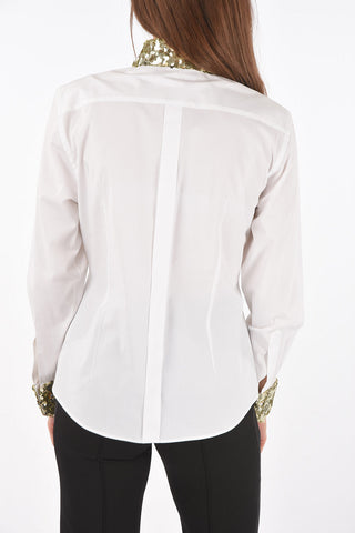 Sequined Collar and Cuff Cotton Shirt