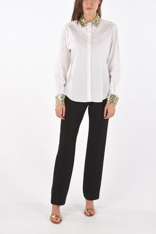 Sequined Collar and Cuff Cotton Shirt