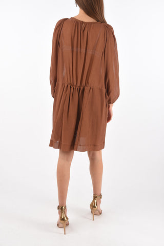SEE BY Drawstring Cotton Blend Shirt Dress