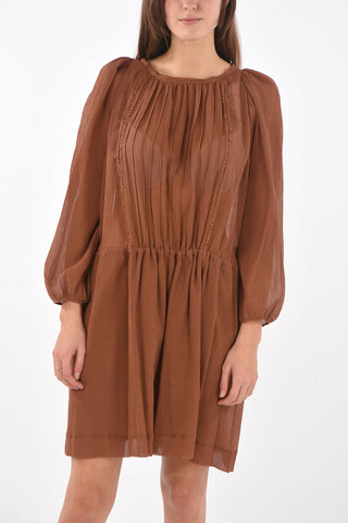 SEE BY Drawstring Cotton Blend Shirt Dress