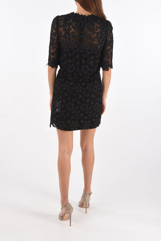 3/4-Sleeved Back Zipped Lace Dress