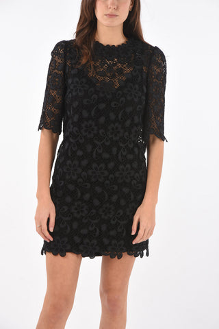 3/4-Sleeved Back Zipped Lace Dress