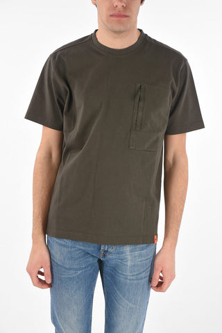 Crew Neck Zipped Vertical Breast-pocket T-Shirt