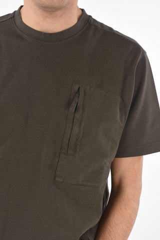 Crew Neck Zipped Vertical Breast-pocket T-Shirt