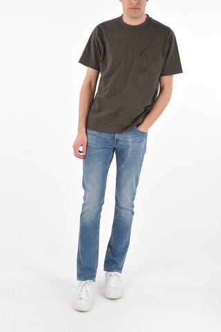 Crew Neck Zipped Vertical Breast-pocket T-Shirt