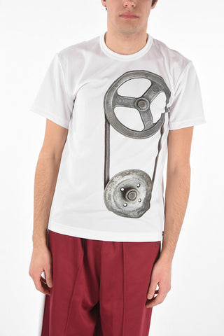 HOMME PLUS Printed Crewneck T-shirt with Side zips