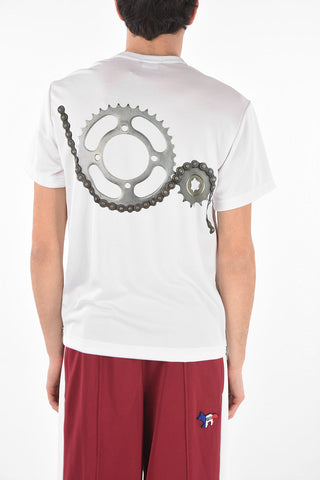HOMME PLUS Printed Crewneck T-shirt with Side zips