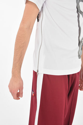 HOMME PLUS Printed Crewneck T-shirt with Side zips
