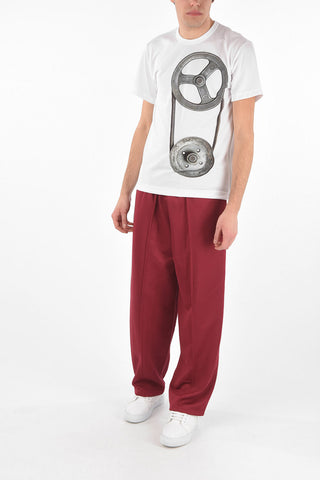 HOMME PLUS Printed Crewneck T-shirt with Side zips
