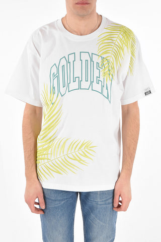 Crewneck T-shirt ARTU with GOLDEN Print and Embroidered Palms