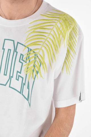 Crewneck T-shirt ARTU with GOLDEN Print and Embroidered Palms